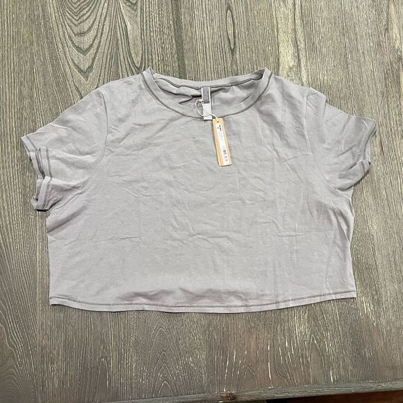 NWT Skims Cotton Jersey Super Cropped T-Shirt Crewneck Pullover Stretch Smoke 4X - Picture 1 of 4